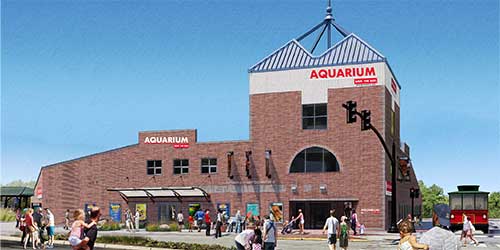Exterior of the Save The Bay Exploration Center & Aquarium along Newport’s waterfront.
