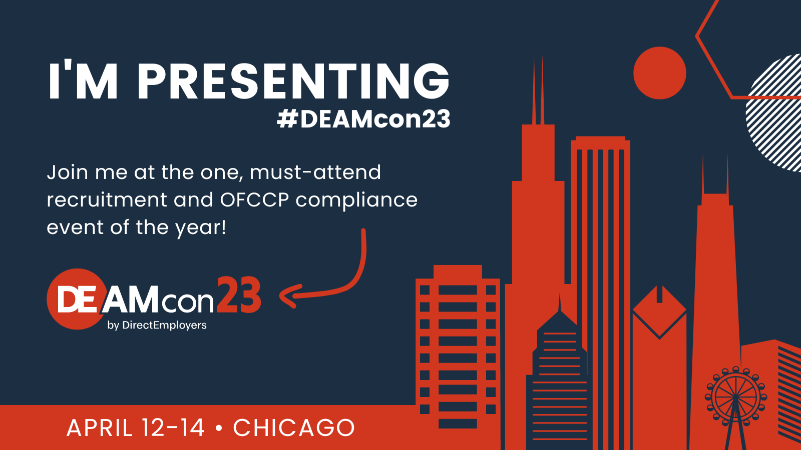 I'm presenting at DEAMcon23. Join me at the one, must-attend  recruitment and OFCCP compliance event of the year! April 12-14 in Chicago.